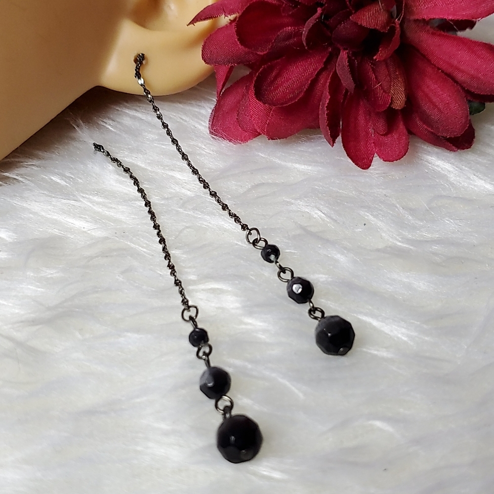 E346 Minimalist Faceted Bead Drop Earrings - Picture 6 of 14